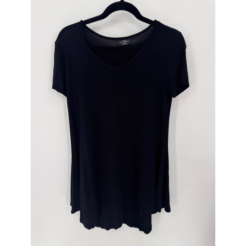 Made by Johnny (Johnny Was) Tunic Top Women Large‎ Black Short Sleeve V-Neck